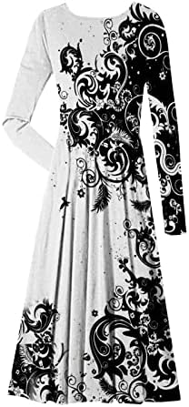 שמלת חורף טרבין, אופנת נשים מזדמנת מודפסת סוודר צוואר עגול שמלת שרוול ארוך