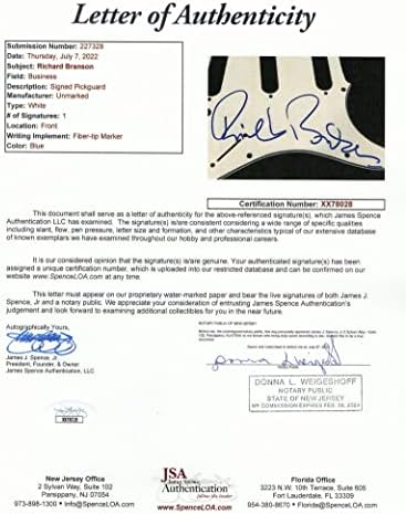ריצ 'רד ברנסון חתם על חתימה בגודל מלא פנדר סטראטוקסטר גיטרה חשמלית עם ג' יימס ספנס מכתב אותנטיות