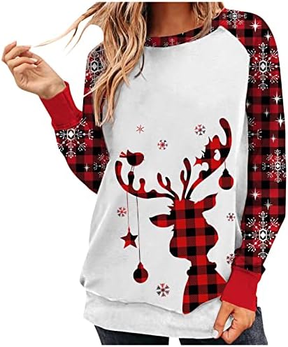סוודר חג מולד מכוער לנשים מצחיק סווטשירט סווטשירט שלג משובץ חולצה שרוול ארוך חולצות גרפיות חמודות