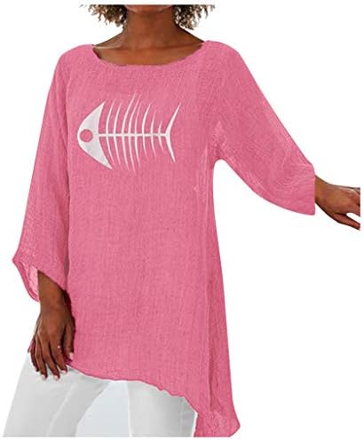 נשים חולצות קיץ מודפס טרנדי מקרית בתוספת גודל חולצות לנשימה כיכר צוואר רגוע ארוך שרוול