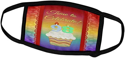 3drose בוורלי טרנר עיצוב הזמנה ליום הולדת - קאפקייק עם מספר נרות, זמן לחגוג הזמנה בת 98 - מסכות פנים