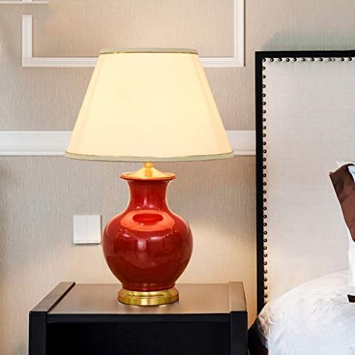 ZHYH אמריקאי אמריקאי פשוט מנורה שולחן קרמיקה נחושת אור חדר שינה מנורת מיטה אדומה מתנה לחתונה מתנה