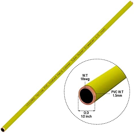 צינור נחושת קשיח מצופה PVC צמודי PVC, 1MTR, DIA חיצוני 1/2 אינץ ', עובי קיר 18 SWG, ציפוי PVC 1.5 ממ, חבילה