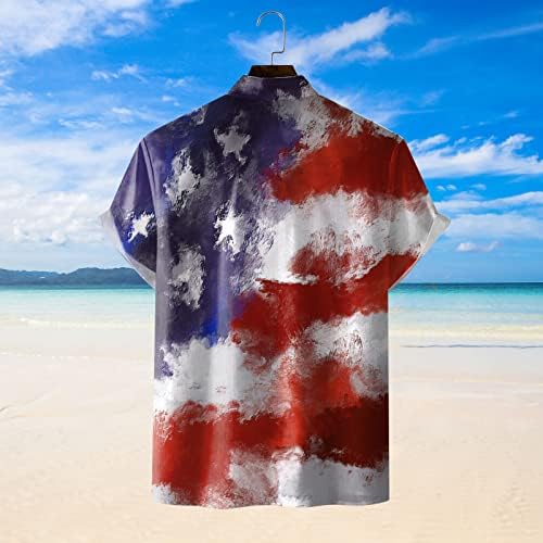 חולצות יום העצמאות של הגברים של Beuu כפתור שרוול קצר למטה חולצה פטריוטית דגל אמריקאי חוף קיץ חוף