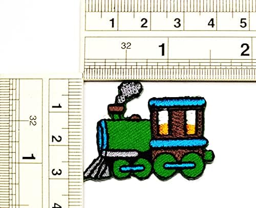 סט טלאי של אוממה של 2 מיני חמוד חמוד וירוק כחול ברזל רקום ברכבת על טלאי רכבת רכבת רכבת רכבת רכבת אדים קריקטורה
