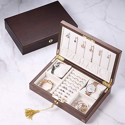 מחזיק תכשיטים מעץ yq whjb, קופסת תכשיטים קלאסית עם מנעול, ארגז מארגן לצמיד שרשרת טבעת עגיל