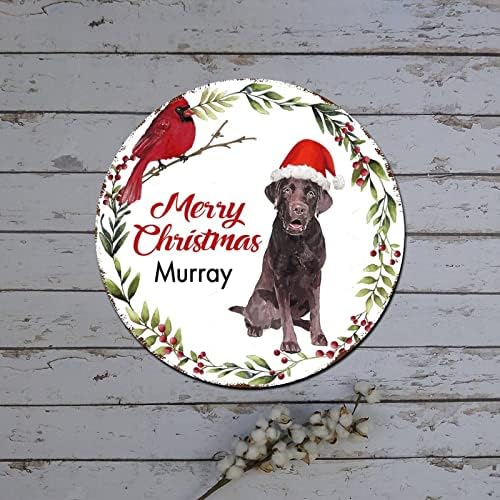 שלטי פח מתכת לחג המולד כלב בכובע קרדינלס זר עגול שלט פח מתכת דלת חג המולד עיצוב חג המולד שלט אלומיניום וינטג