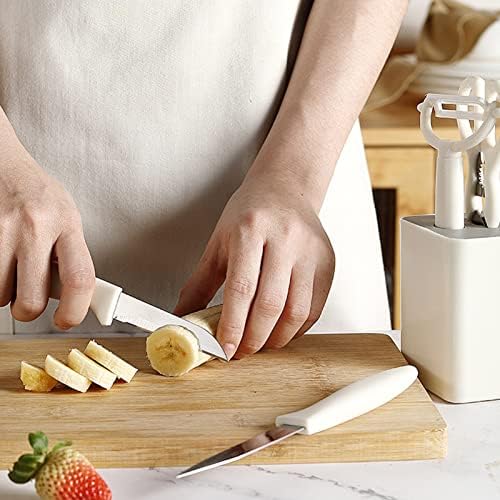סכין סט עם בלוק, 5 חתיכה מטבח סכין סטים עם נירוסטה סכיני מספריים וקולפן עבור ירקות פירות בשר סטייק,