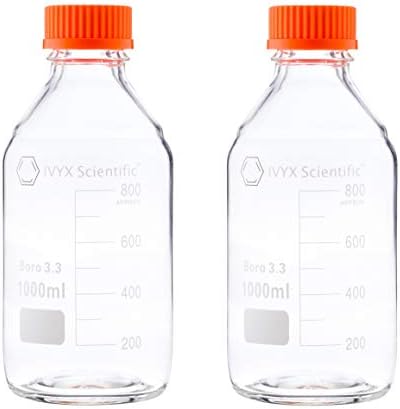 בקבוק אחסון מדיה עגול, זכוכית בורוסיליקט, עם מכסה בורג ג ' ל 45