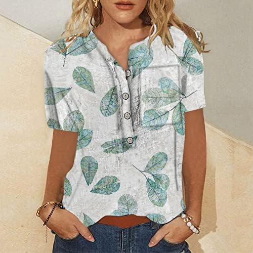נשים של קיץ למעלה חולצה מתגנדר סיבתי פשתן הנלי חולצות פרחוני מודפס טוניקות חמוד חולצה 2023