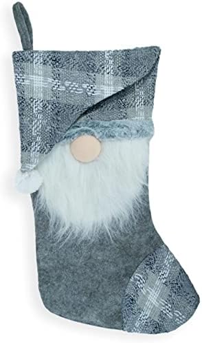 Handiworks של חנה גנום סנטה גרב גדול מדי- עיצוב משובץ אפור מושלג- לחג המולד ולחופשה- דמות תלת מימדית