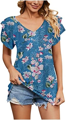חולצת חולצה גרפית פרחונית לנשים בקיץ סתיו סתיו בגדי שרוול קצר כותנה V צוואר עליון jg jg