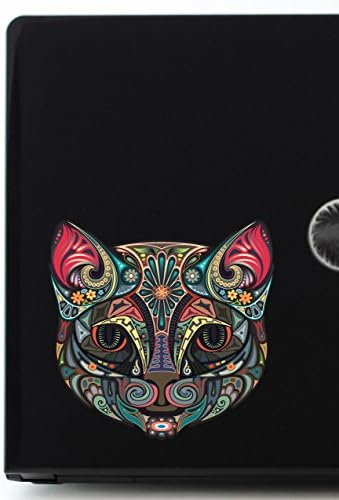 פייזלי חתול פנים מתאר שחור - מדבקות בצבע מלא בגודל 4 אינץ 'עבור מקרים או מחשבים ניידים - מיוצרים בגאווה בארצות
