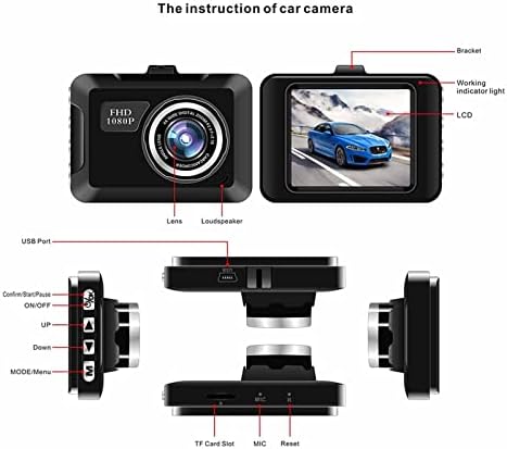 מצלמת מקף למכוניות 1080p מלא HD, מצלמת מקף מכונית מסך 2.0 אינץ