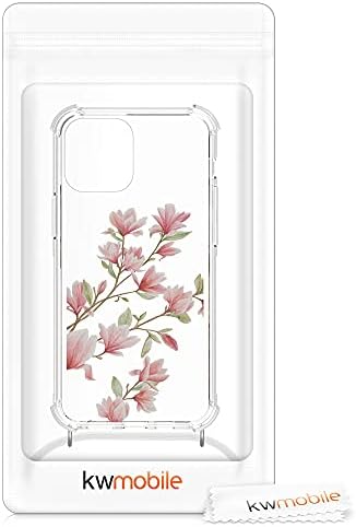 מארז Kwmobile Crossbody תואם לרצועת קייס של Apple iPhone 12 Mini - Magnolias ורוד/לבן/שקוף