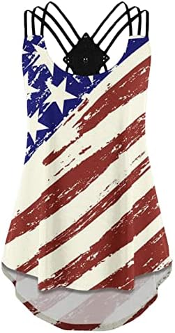 נשים 4 ביולי גופית פטריוטית גופית קיץ u צווארון חולצה ללא שרוולים אפוד דגל אמריקאי דגל מודפס CAMI מתנה ליום