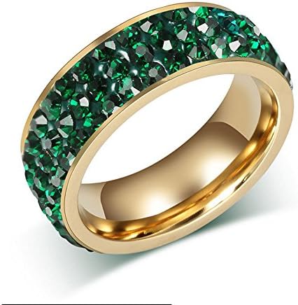 חנות תכשיטים אוניאמאני 7 ממ 18 קראט מצופה זהב נירוסטה 3 שורה קריסטל טבעת נישואים גודל 6-13