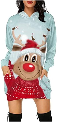 תלת מימד תלת מימד מכוער להדפיס חג המולד שמלת ברדס רופפת קפוצ'ון שמלות עליונות סוודר מזדמן שמלת מידי פלוס שמלה
