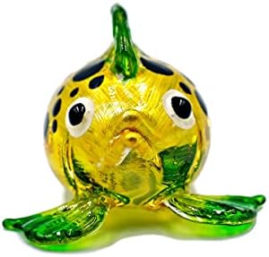 דגי נפיחות זכוכית, נקודה שחורה, סגן צהוב ירוק, S ฺ מיניאטורי יד מפוצצת זכוכית דגי פיש דגי פסל פסל מתנות לעיצוב