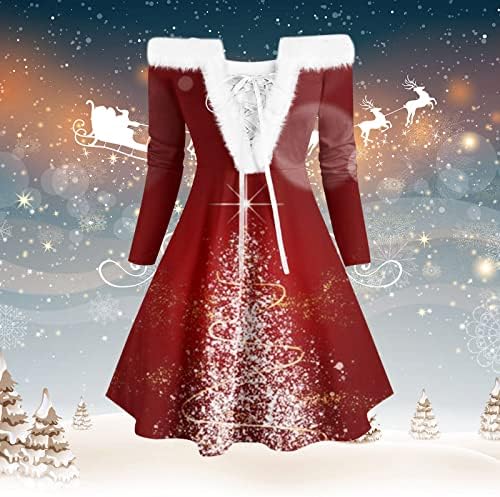 שמלות חג המולד של נשים חג המולד מזדמן מודפס וינטג 'שמלת תחרה לנשים