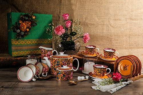 Vikas Khanna מאת Celeste Moksha Craft Hand Craft 24K Gold Ceramic Ceramic Cucer and Shucer עם Tea Set Color-yeld