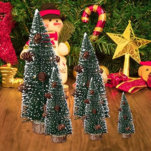 קישוטים ירוקים של עמוספון קישוט מיני עץ חג המולד מיני עם קישוט חרוט אורן ובסיס עץ טבעי עץ חג המולד נוהר עץ חג
