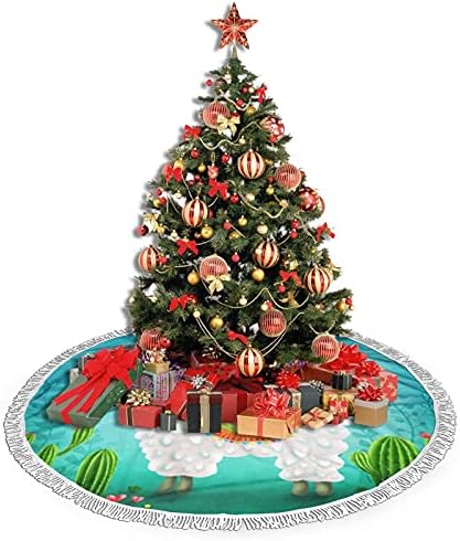 Llama Alpaca עוגת קקטוס חצאית עץ חג המולד, מחצלת חצאית עץ חג המולד עם ציצית לעיצוב מסיבות חתונה לחג