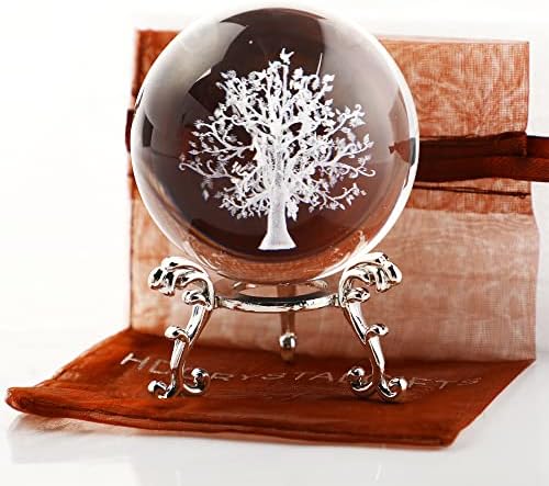 Zeershee 60 ממ 3D לייזר זכוכית עץ חיים כדור פסלון תלת מימד כדור בדולח עם מעמד זכוכית עץ חיים כדורי נייר משקלי