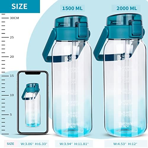 Dearray 64 גרם / 50 גרם בקבוק מים זכוכית ספורט גדול עם קש עם קש וזמן חצי ליטר לניע