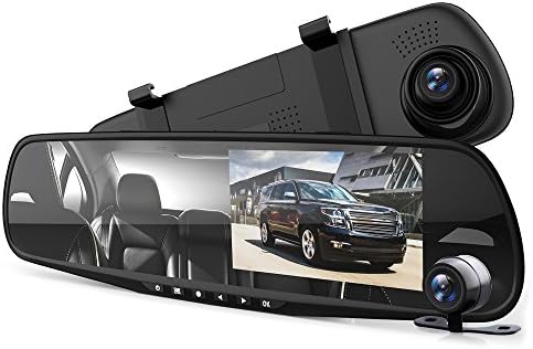 Pyle Dash Cam Cam מראה אחורי - 4.3 אינץ 'צג DVR תצוגה אחורית מערכת הקלטת וידאו של מצלמה כפולה במלאה