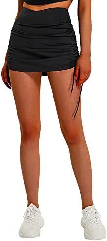 תחתוני נשים Youngc נשים חלקות מותניים גבוהות 2 בחצאית טניס קפלים עם כיסים תחתוני נשים חלקים חלקים