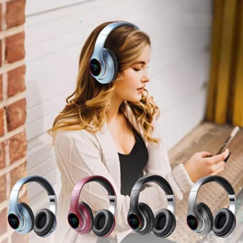 אוזניות Bluetooth של Qonioi יתר על המידה עם LED, אוזניות סטריאו אלחוטיות מתקפלות וקוויות מיקרו TF, FM לטלפון