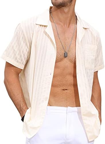 גברים של קובני גואיאברה חולצות קצר שרוול חוף כפתור למטה חולצות אקארד פסים למעלה עם כיס