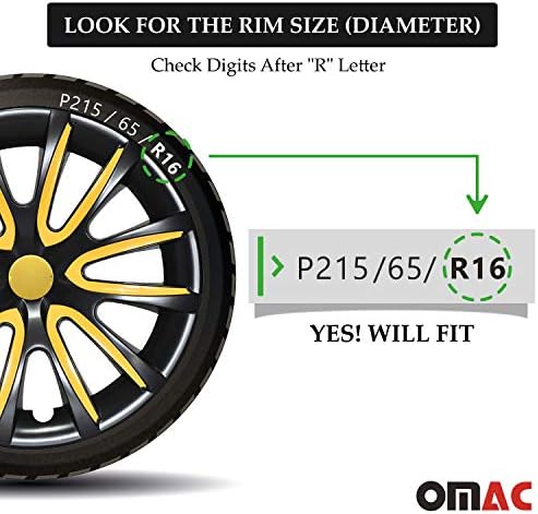 OMAC HubCAPS 16 אינץ 'עבור GMC SIERRA שחור וצהוב 4 יח'. כיסוי חישוקי גלגלים - כובעי רכזת - החלפת