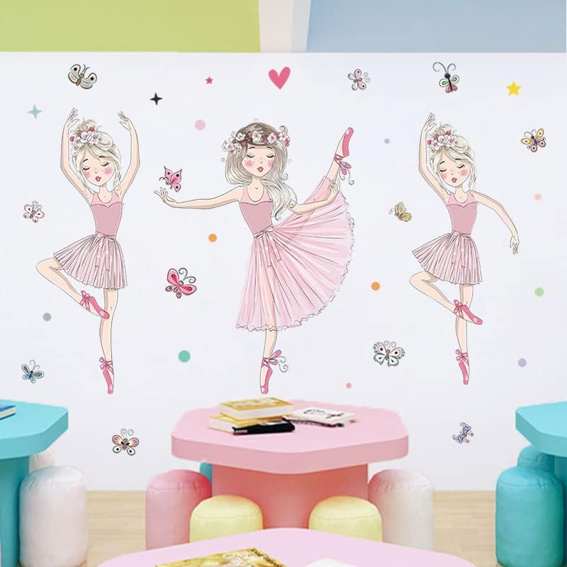 בלרינה קיר תפאורה אהבת מעגל פרפר נשלף יפה בלרינה קיר מדבקות עבור בנות חדר שינה סלון משחק חדר ריקוד חדר בלרינה