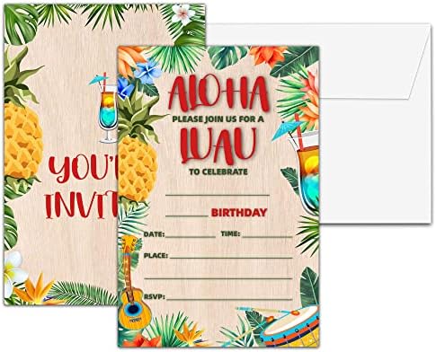 הזמנות למסיבת יום הולדת של Aloha, הזמנה ליום הולדת קיץ, נושאי אננס הוואי דו צדדיים, מילוי הזמנות לילדים,
