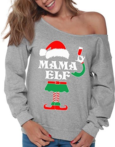 Vizor Mama Elf מחוץ לכתף סווטשירט סווטשירט חג המולד אימא אלף מהכתף סוודר חג המולד מכוער אמא אלף חג המולד מתנות