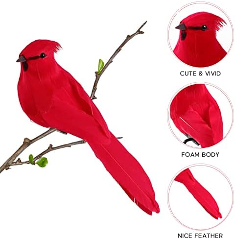 Inoomp 2 pcs מלאכותי ציפורים קרדינל אדום עם קליפ מדומה לחג המולד ציפורים נוצות קצף קישוט ציפור