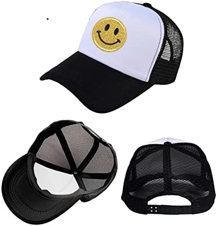 Smileface Trucker Hat נשים מצמד גב גב מתכוונן רקמה גב כובע בייסבול רשת לגברים ונשים