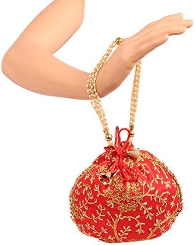 אבן מגע מסורתית יד הודית רקמה מתנות קניות תכשיטים לחתונה פו פו מיתרים שקית משיכה לנשים.