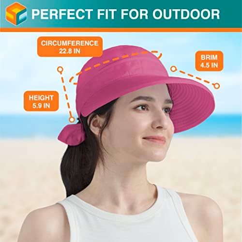 קוביית שמש נשים כובע שמש UPF 50+, רוכסן מגן כובע שמש, קוקו הגנה מפני סאן כובע גולף חוף חוף נסיעות אריזות