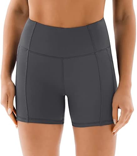 מכנסי יוגה אימון מותניים גבוהים לנשים עם כיסים צדדיים ופנימיים, מכנסיים קצרים אתלטיים ללא בקרת בטן