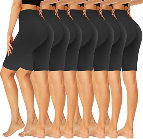 Groteen 7 חבילות מותניים גבוהות 5 ''/8 '' מכנסי אופנוען לנשים - אימון שחור רך חמאה יוגה יוגה רצה מכנסיים קצרים