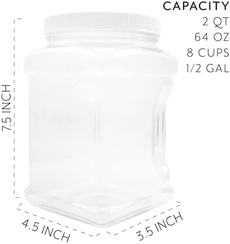 מותגי קרני שפע 3 חבילות מרובעות 64 אונקיות 1/2 מיכלי פלסטיק ליטר; צנצנות שקופות עם קיבולת של 8 כוסות עם מכסי