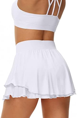 חצאית ספורט של טניס Qifen עם מכנסיים קצרים בטנה לנשים 2 ב -1 בקרת בטן מותניים גבוהה ראפלס חצאיות