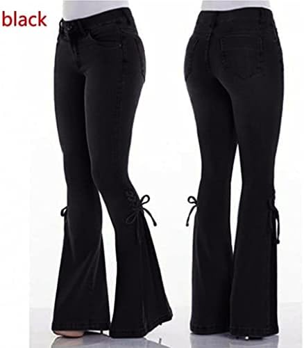 ג'ינס מתלקח של NYYBW לנשים מותניים גבוהים מוחלטים תחרה פעמון מכנסי ג'ינס רגל רחבה מכנסי ג'ינס רזים