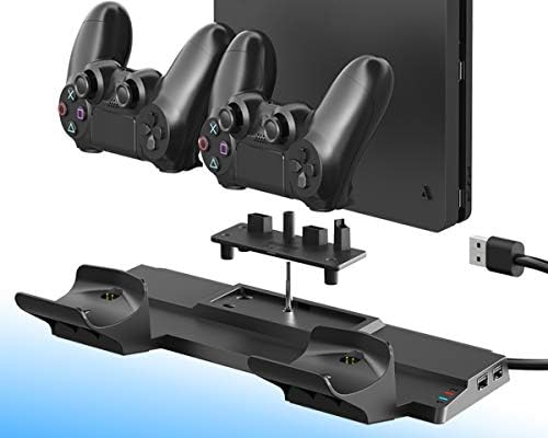 עמדת טעינה אנכית של Elecgear עבור PS4, עגינה מטען תחנת טעינה כפולה עבור בקר Dualshock 4 עם מתאם