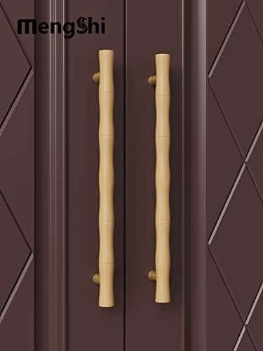 Mengshi 16 '' ידית עץ משיכה, ידית דלת הזזה דו צדדית, ידית דלת אסם דחוף, צורת במבוק מיוחדת לסנואה,