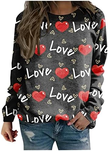 ג'ג'אבי נשים חולצה של יום האהבה חולצה צוואר עגול סוודר שרוול ארוך אהבה לב גרפי סווטשירטים זוג