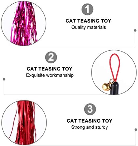 Balacoo 5pcs טיזר חתול צעצועים לחתול מקל חתול סיל מתכתית טינסל רקמות שוליים גדילים זרים